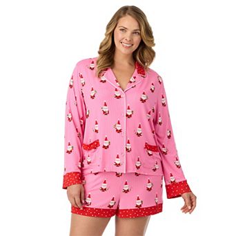 Plus Size Beauty Sleep Social Long Sleeve Pajama Top & Pajama Shorts Set