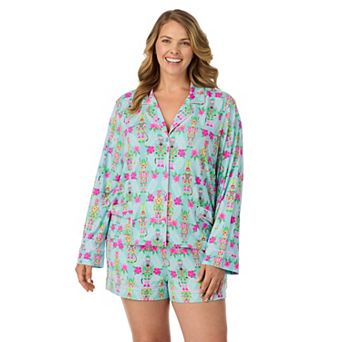 Plus Size Beauty Sleep Social Long Sleeve Pajama Top & Pajama Shorts Set