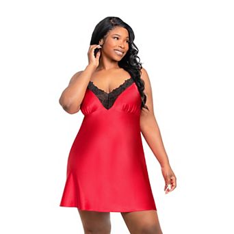 Plus Size Lilac+London Satin Chemise with Lace Detail