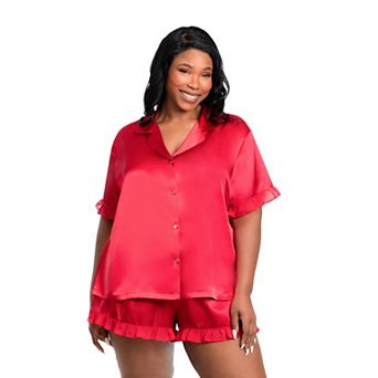 Plus Size Lilac+London 2 pc Satin Pajama Top & Pajama Shorts Set