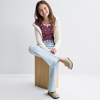 Girls 7-20 SO® Short Sleeve Lace Trim Henley Shirt in Regular & Plus Size