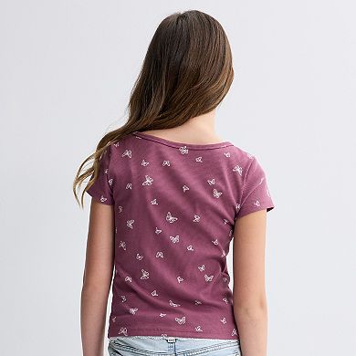 Girls 7-20 SO® Short Sleeve Lace Trim Henley Shirt in Regular & Plus Size