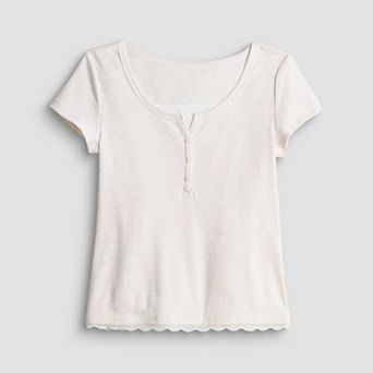 Girls 7-20 SO® Short Sleeve Lace Trim Henley Shirt in Regular & Plus Size