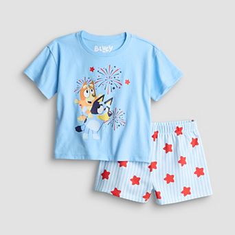 Girls 4-12 Bluey Fireworks Short Sleeve Tee & Shorts Set