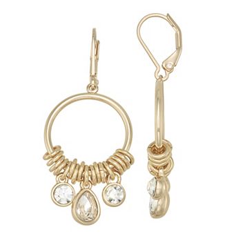 Nine West Gold-Tone Crystal Ring Drop Earrings