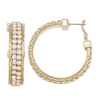 Nine West Gold-Tone Crystal Mesh Hoop Earrings