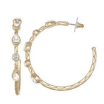 Nine West Gold-Tone Crystal Studded Hoop Earrings