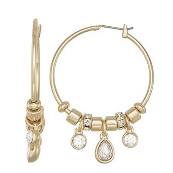 Nine West Gold-Tone Hoop Drop Earrings