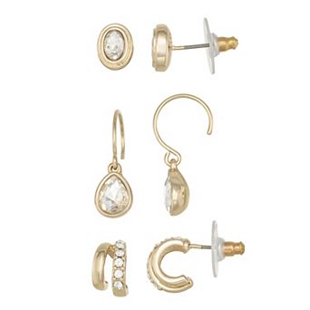 Nine West 3-Pair Gold-Tone Crystal Earring Set