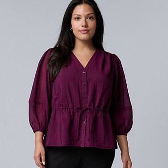 Plus Size Simply Vera Vera Wang Drawcord Waist Top