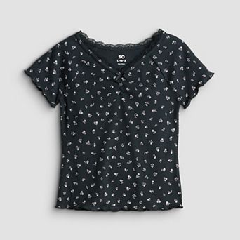 Girls 7-20 SO® Short Sleeve Cinch Front Top in Regular & Plus Size
