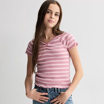 Girls 7-20 SO® Short Sleeve Cinch Front Top in Regular & Plus Size
