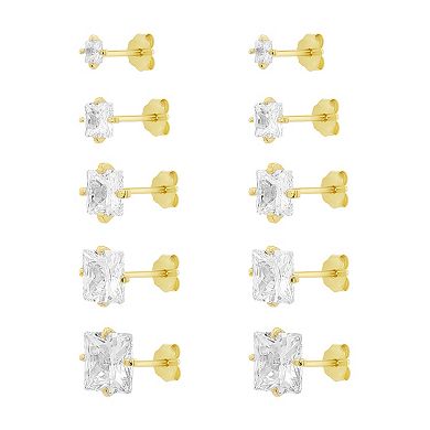 PRIMROSE Cubic Zirconia 5-Pair Square Stud Earring Set