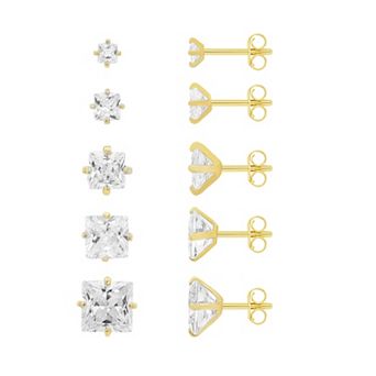 PRIMROSE Cubic Zirconia 5-Pair Square Stud Earring Set