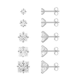 PRIMROSE Cubic Zirconia 5-Pair Square Stud Earring Set