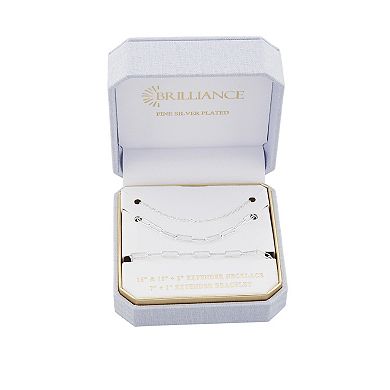 Brilliance Figaro & Diamond Cut Paperclip Link Double Layer Necklace & Bracelet Set