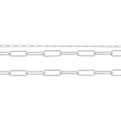 Brilliance Figaro & Diamond Cut Paperclip Link Double Layer Necklace & Bracelet Set