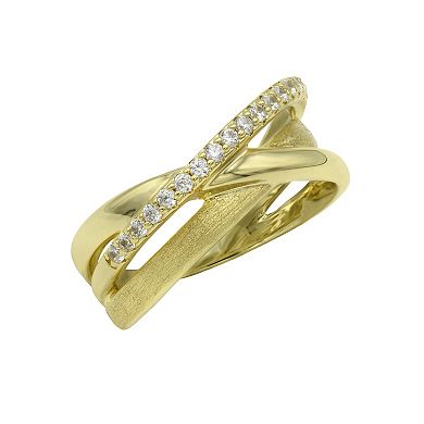 City Luxe Gold Tone Cubic Zirconia Brushed Ring