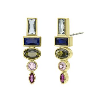 City Luxe Gold Tone Multi-Color Crystal Linear Drop Earrings