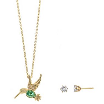 Gold-Tone Cubic Zirconia Hummingbird Pendant Necklace & Earrings Set