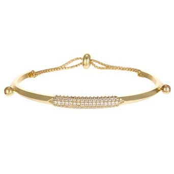 Gold-Tone Cubic Zirconia Bolo Bracelet