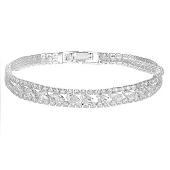 Silver-Tone Cubic Zirconia Split Tennis Bracelet