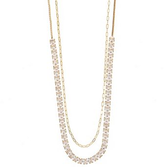 Gold-Tone Cubic Zirconia Duo Tennis Necklace