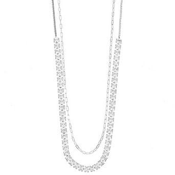 Silver-Tone Cubic Zirconia Duo Strand Tennis Necklace