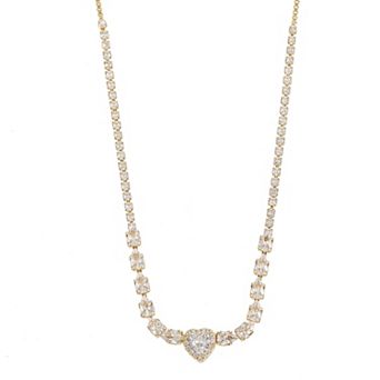 Gold-Tone Cubic Zirconia Heart Tennis Necklace