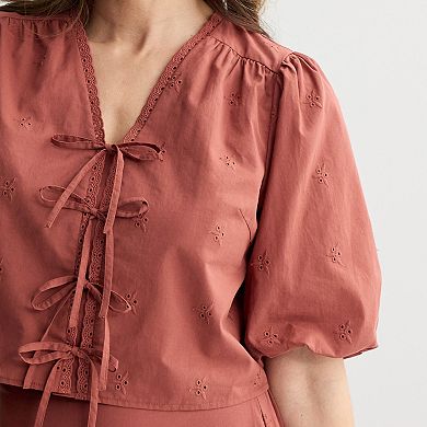 Women's Farmers Market Bow Front Eyelet Top