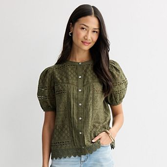 Women's Farmers Market Short Sleeve Eyelet Blouse