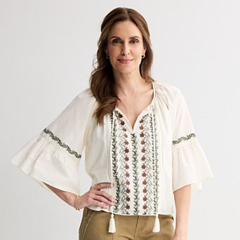 Women's MNK Embroidered Elbow Sleeve Blouse