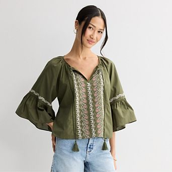 Women's MNK Embroidered Elbow Sleeve Blouse