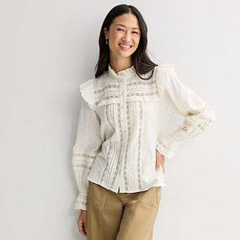 Women's Farmers Market Long Sleeve Eyelet Blouse