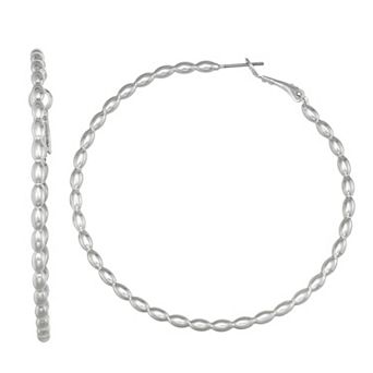 Nine West Silver-Tone Navette Hoop Earrings