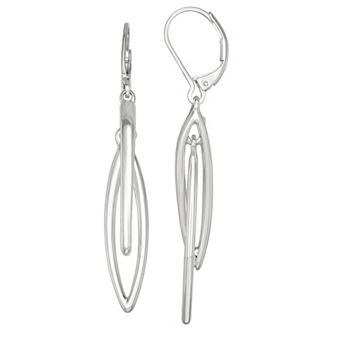 Nine West Silver-Tone Small Navette Orbital Leverback Earrings