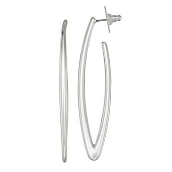 Nine West Silver-Tone Navette Elongated Hoop Earrings
