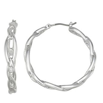Nine West Silver-Tone Navette Hoop Click-It Earrings