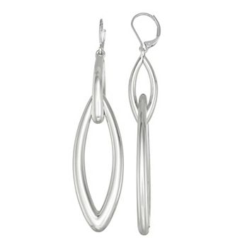 Nine West Silver-Tone Navette Double Drop Leverback Earrings