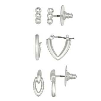 Nine West 3-Pair Set Silver-Tone Navette Post Earrings