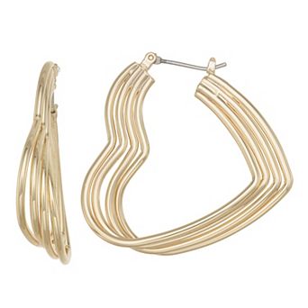 Nine West Gold-Tone Stacked Heart Hoop Earrings
