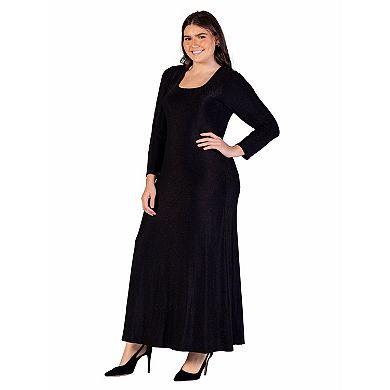 Plus Size 24Seven Comfort Apparel Scoopneck Shimmery Fabric Maxi Dress