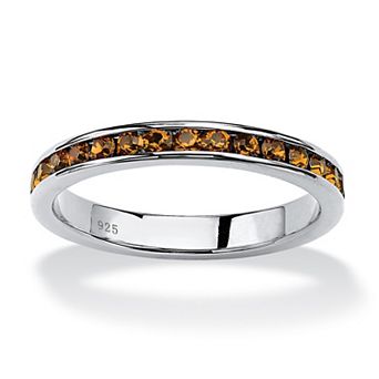 PalmBeach Jewelry Round Simulated Birthstone Stackable Eternity Band in Sterling Silver