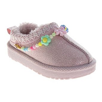 Josmo SlipOn Slippers Girls Sparkly Pink Beaded Plush Cozy House Shoe (Toddler)