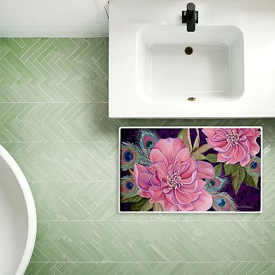 Stupell Home Decor Midnight Garden Peacock Feathers Decorative Bath Mat