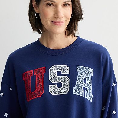 Women's Americana Lace USA Graphic Pullover Sweater