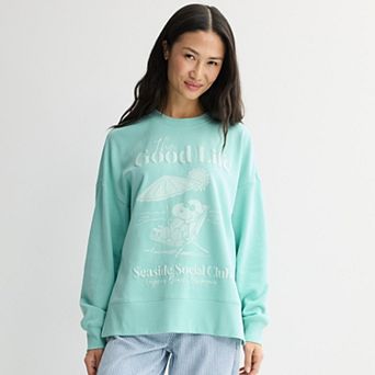 Juniors' Peanuts Snoopy French Terry Good Life Graphic Pullover