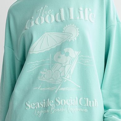 Juniors' Peanuts Snoopy French Terry Good Life Graphic Pullover
