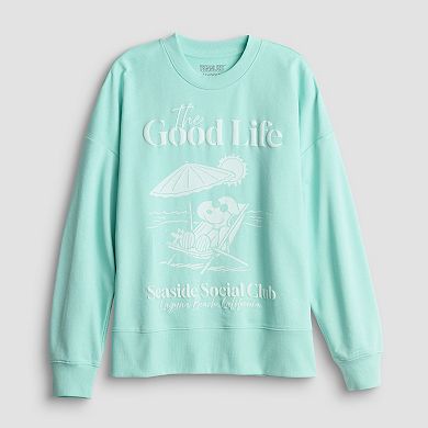 Juniors' Peanuts Snoopy French Terry Good Life Graphic Pullover