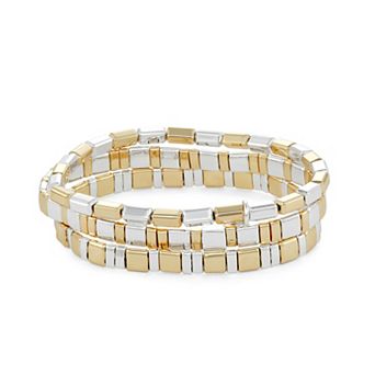 Nine West 3 pc Two-Tone Beaded Stretch Bracelet Set